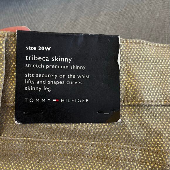 Tommy Hilfiger Tribeca Skinny Stretch Chino Pants Tan Gold Foil Plus 20W NWT - Picture 10 of 13